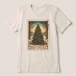 Vintage Postage Stamp Merry Christmas Tri-Blend Shirt