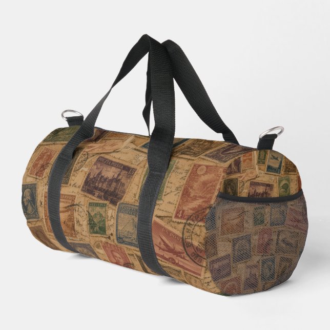 Vintage Postage Stamp Philatelic Ephemera Duffle Bag (Right Corner)