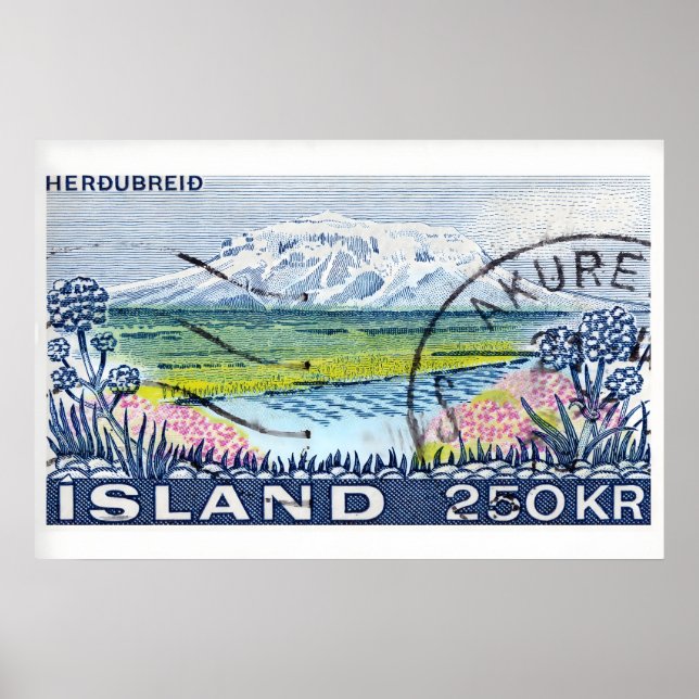 Vintage Postage Stamp Print, Mountain River Poster (Front)