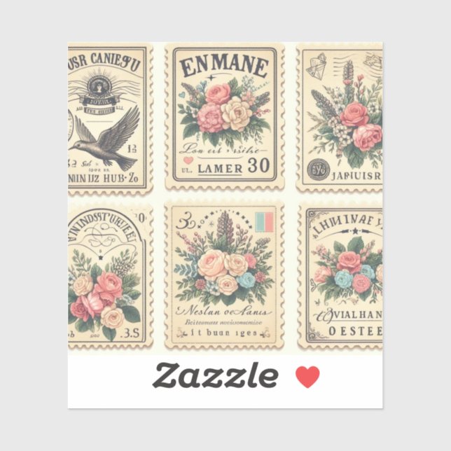 Vintage postage stamp-style stickers for invitatn (Sheet)