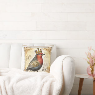Vintage Postage Stamp Throw Pillow
