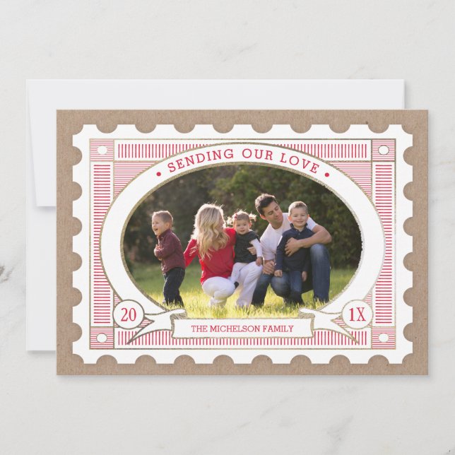 Vintage Postage Stamp Valentine's Photo Card (Front)