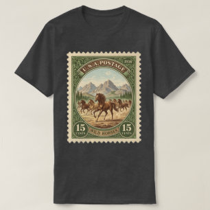 Vintage Postage Stamp Wild Horses T-Shirt