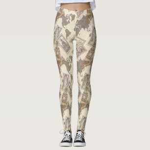 Vintage Postage Stamp World Map Travel (2) Leggings