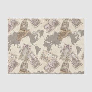 Vintage Postage Stamp World Map Travel (2) Tissue Paper
