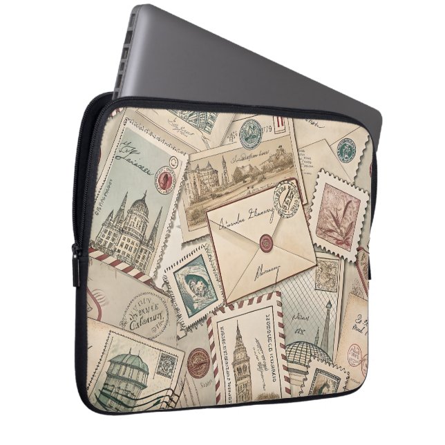 Vintage Postage Stamps Laptop Case (Front Right)