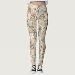 Vintage Postage Stamps Leggings