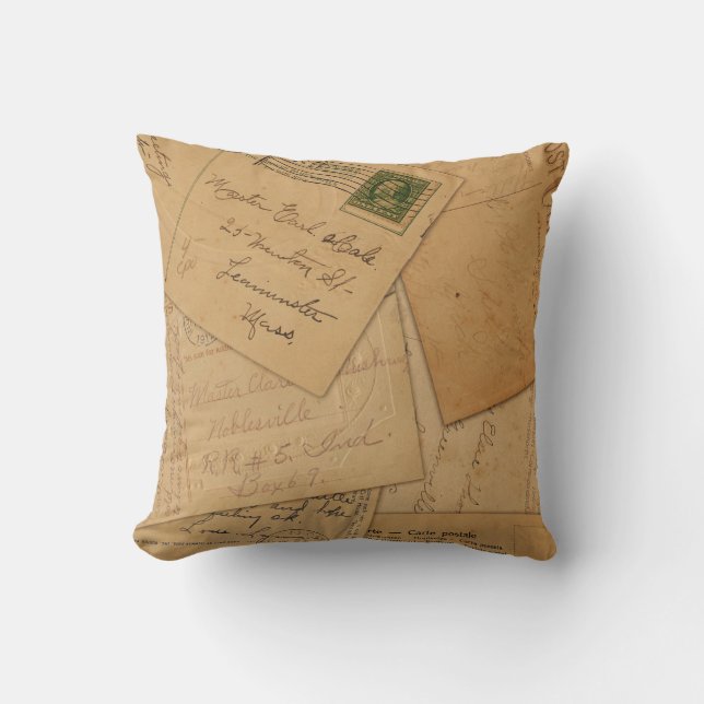 Vintage Postcard Collage Throw Pillow (Front)