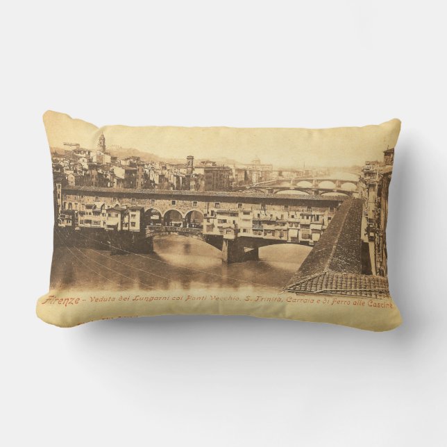 Vintage Postcard, Florence, Italy Lumbar Pillow (Front)