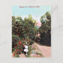 Vintage Postcard, Girl in California Garden