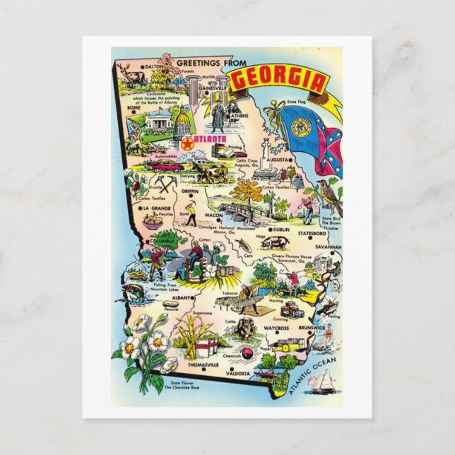 Vintage Postcard Map of Georgia (Front)
