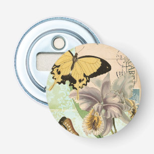 Vintage Postcard with Butterflies and Flowers Bottle Opener