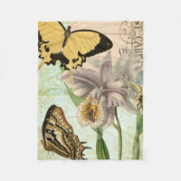 Vintage Postcard with Butterflies and Flowers