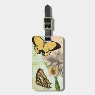 Vintage Postcard with Butterflies and Flowers Luggage Tag
