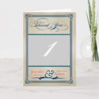Vintage Poster Blue Cream Wedding Thank You Photo