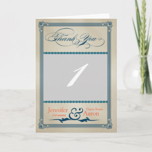 Vintage Poster Blue Cream Wedding Thank You Photo Card