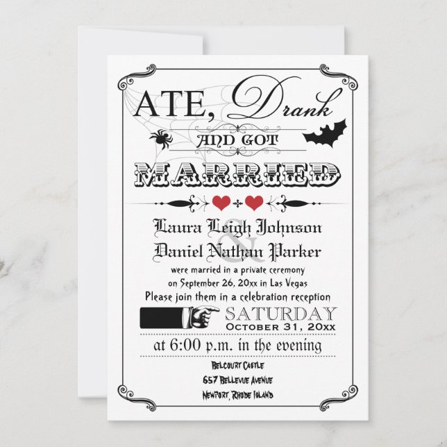 Vintage Poster & Chalkboard Wedding Invite - Red (Front)