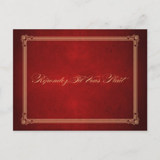 Vintage Poster Deep Red Wedding RSVP Postcard