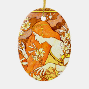 Vintage Poster French Magazine Art Nouveau Woman Ceramic Ornament