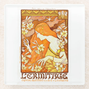 Vintage Poster French Magazine Art Nouveau Woman Glass Coaster