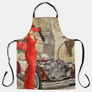 Vintage poster London torn newspaper background. Apron