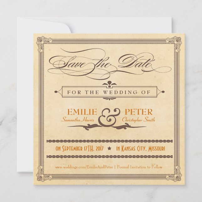 Vintage Poster Orange & Brown Save the Date (Front)
