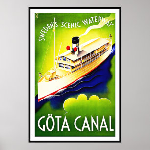 Vintage Poster Print Gota Canal Sweden Waterway