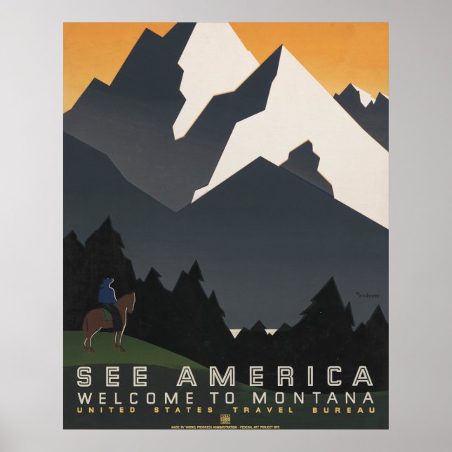 Vintage Poster Promoting Travel To Montana. (Front)