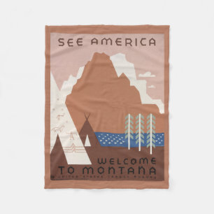 Vintage Poster Promoting Travel To Montana. 2 Fleece Blanket
