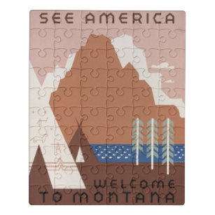 Vintage Poster Promoting Travel To Montana. 2 Jigsaw Puzzle