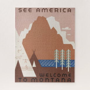 Vintage Poster Promoting Travel To Montana. 2 Jigsaw Puzzle