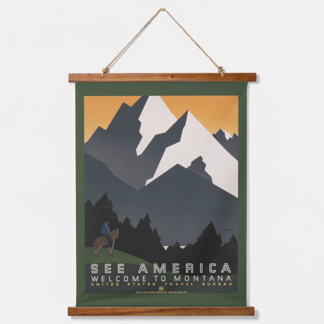 Vintage Poster Promoting Travel To Montana. Hanging Tapestry (Front)