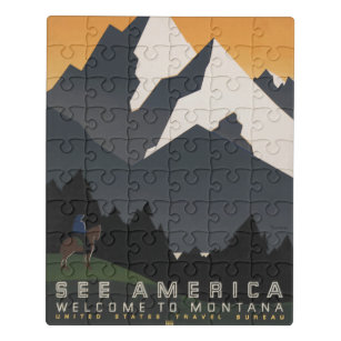 Vintage Poster Promoting Travel To Montana. Jigsaw Puzzle