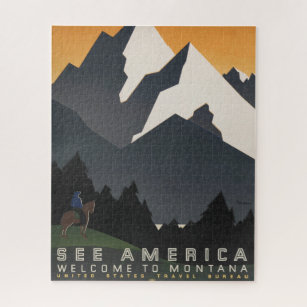 Vintage Poster Promoting Travel To Montana. Jigsaw Puzzle