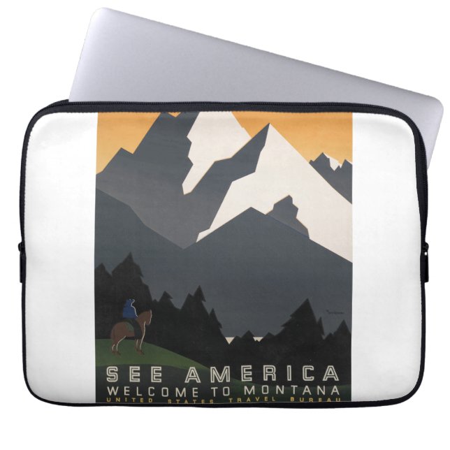Vintage Poster Promoting Travel To Montana. Laptop Sleeve (Front)