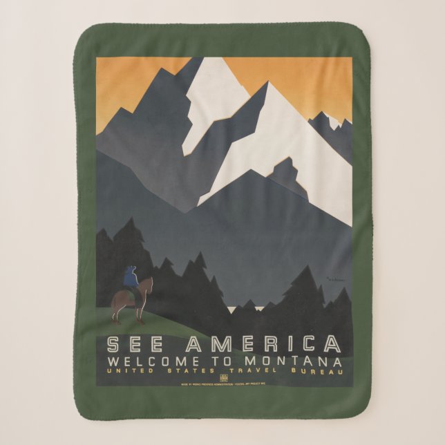 Vintage Poster Promoting Travel To Montana. Sherpa Blanket (Front)