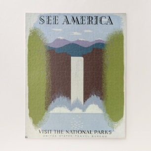 Vintage Poster Promoting Travel To National Parks. Jigsaw Puzzle