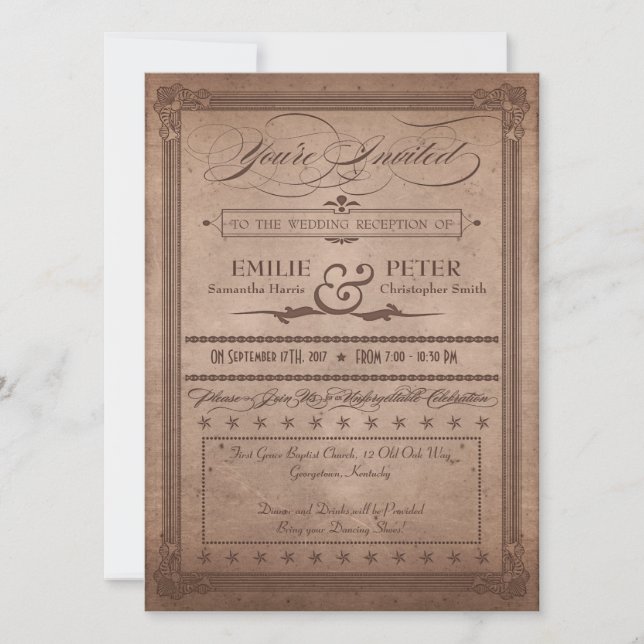 Vintage Poster Rustic Cocoa Reception Only Wedding (Front)