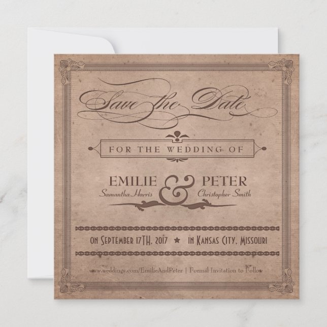 Vintage Poster Rustic Cocoa Save the Date (Front)