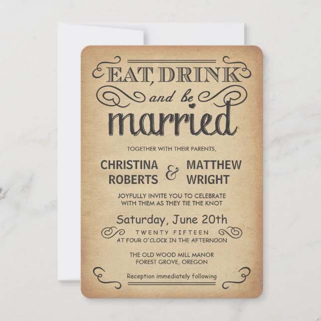 Vintage Poster Style Rustic Wedding Invitations (Front)