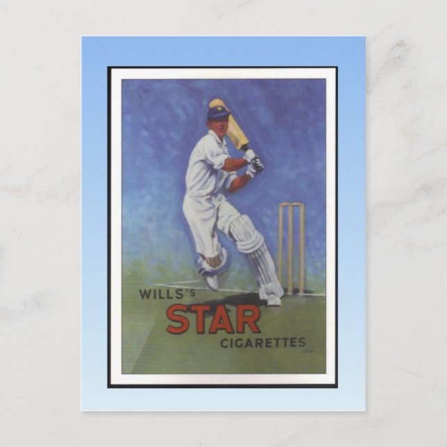 Vintage poster, Wills Star cigarettes, Cricketer Postcard (Front)