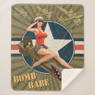 Vintage poster with pin-up girl on bomb. abstract, sherpa blanket