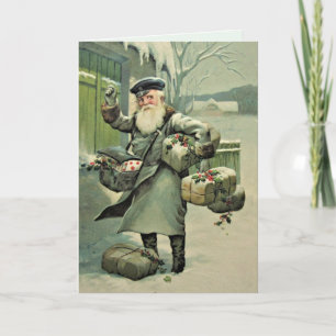 Vintage Postman Santa Christmas Custom Holiday Card