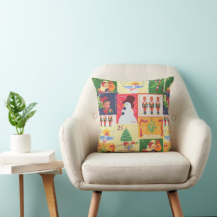 Vintage poststamps Christmas Throw Pillow