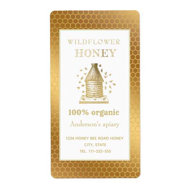 Vintage pot de miel de ruche d'or rustique (Devant)