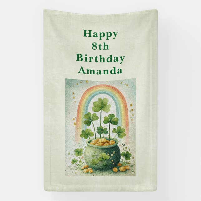 Vintage Pot of Gold and Rainbow Birthday Banner (Vertical)