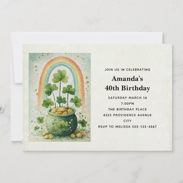 Vintage Pot of Gold and Rainbow Birthday Invitation (Front)
