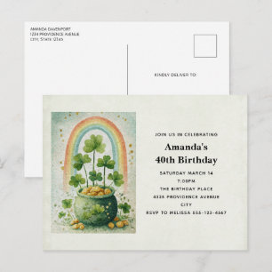 Vintage Pot of Gold and Rainbow Birthday Invitation Postcard