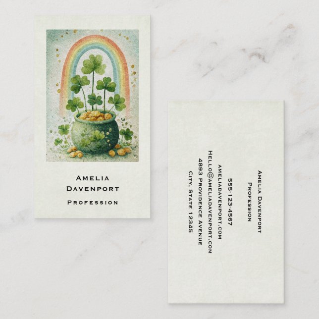 Vintage Pot of Gold and Rainbow Business Card (Front/Back)