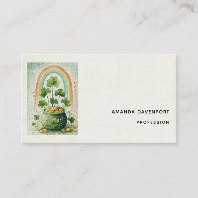 Vintage Pot of Gold and Rainbow Business Card (Front)